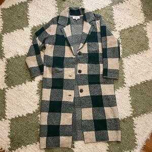 Anthropologie John + Jenn Plaid Sweater Coat — Green/Tan, Size Small Petite